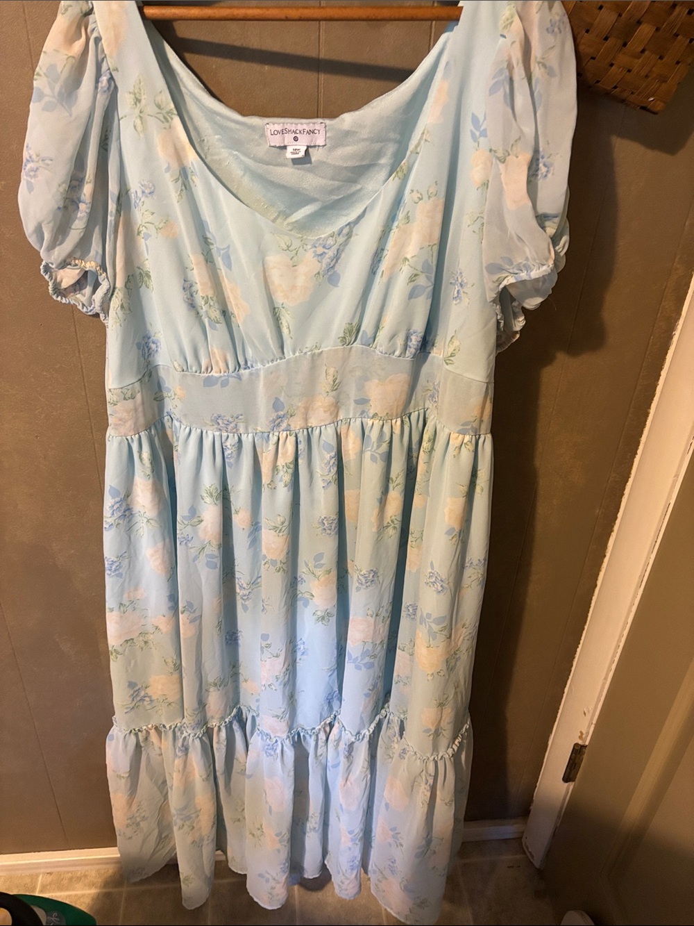 LoveShackFancy Light Blue Floral Tiered Kids Dress